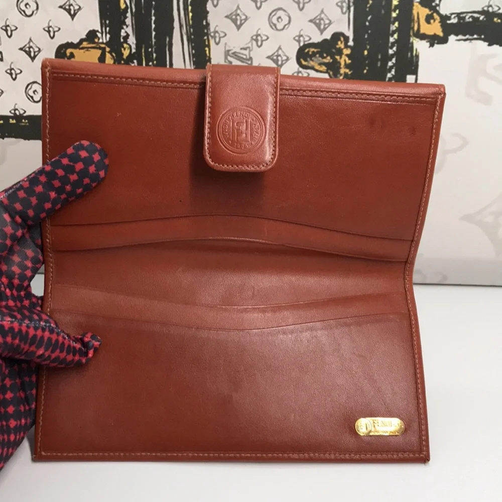 Pre-Loved Fendi Pequin Leather Long Wallet – Brown, Like New